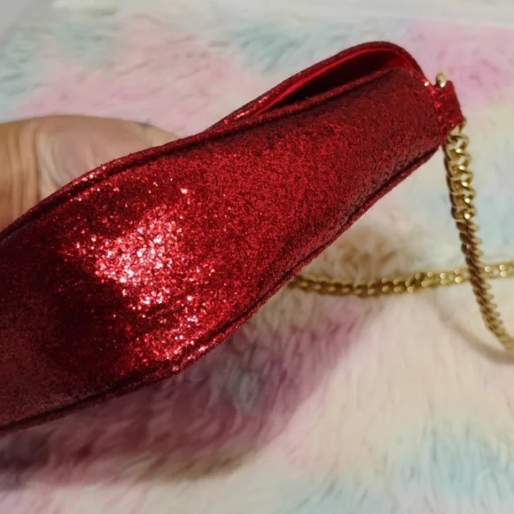 FLASH SALE! NWT Jimmy Choo Parfums Red Glitter Crossbody Bag Gold Chain Strap - Picture 12 of 12